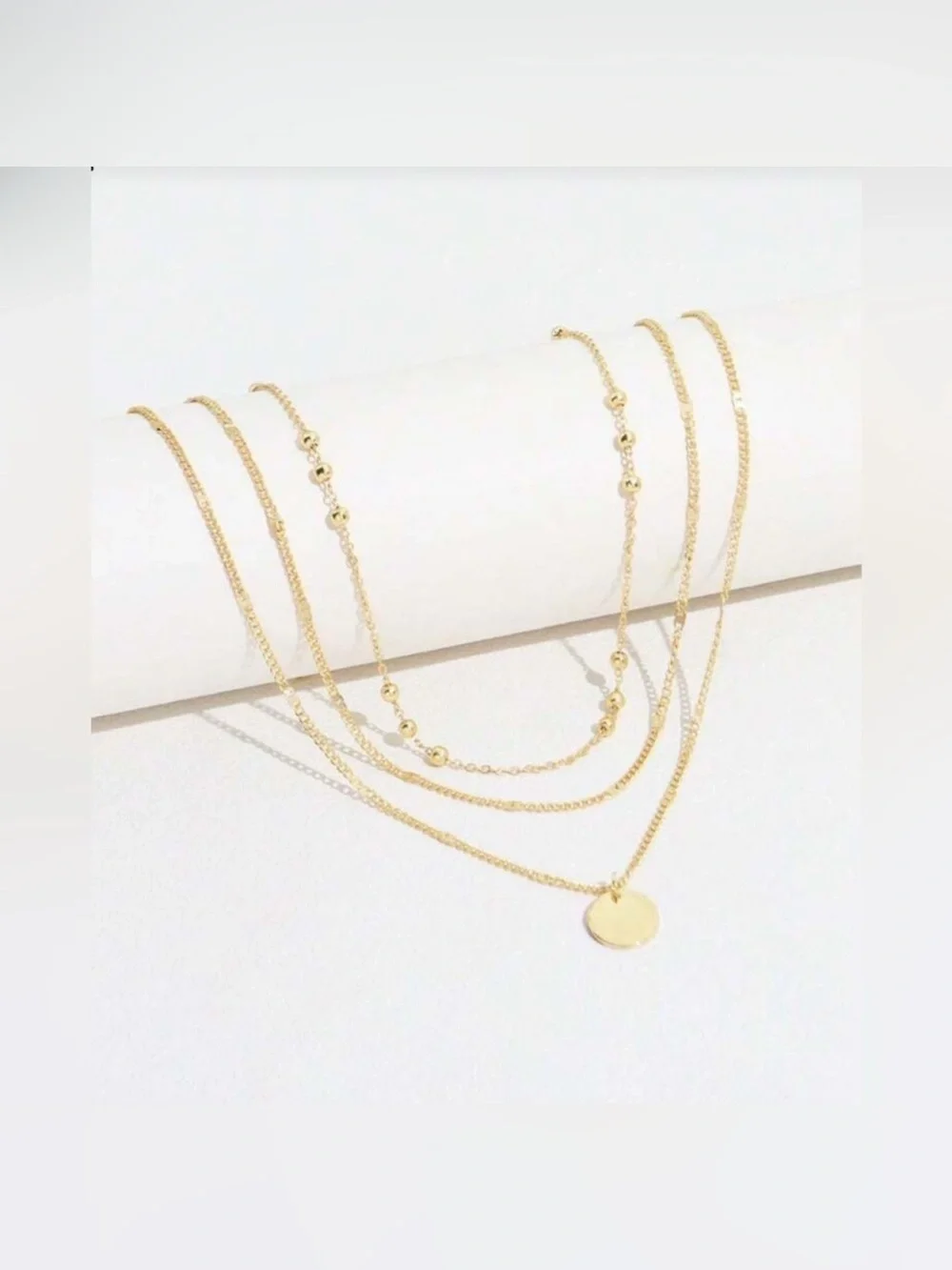 Gold Disc Layered Chain Necklace 2-Piece Set